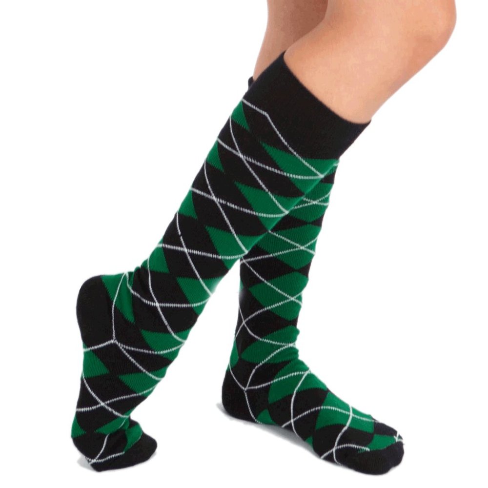 Black/Green Argyle Socks